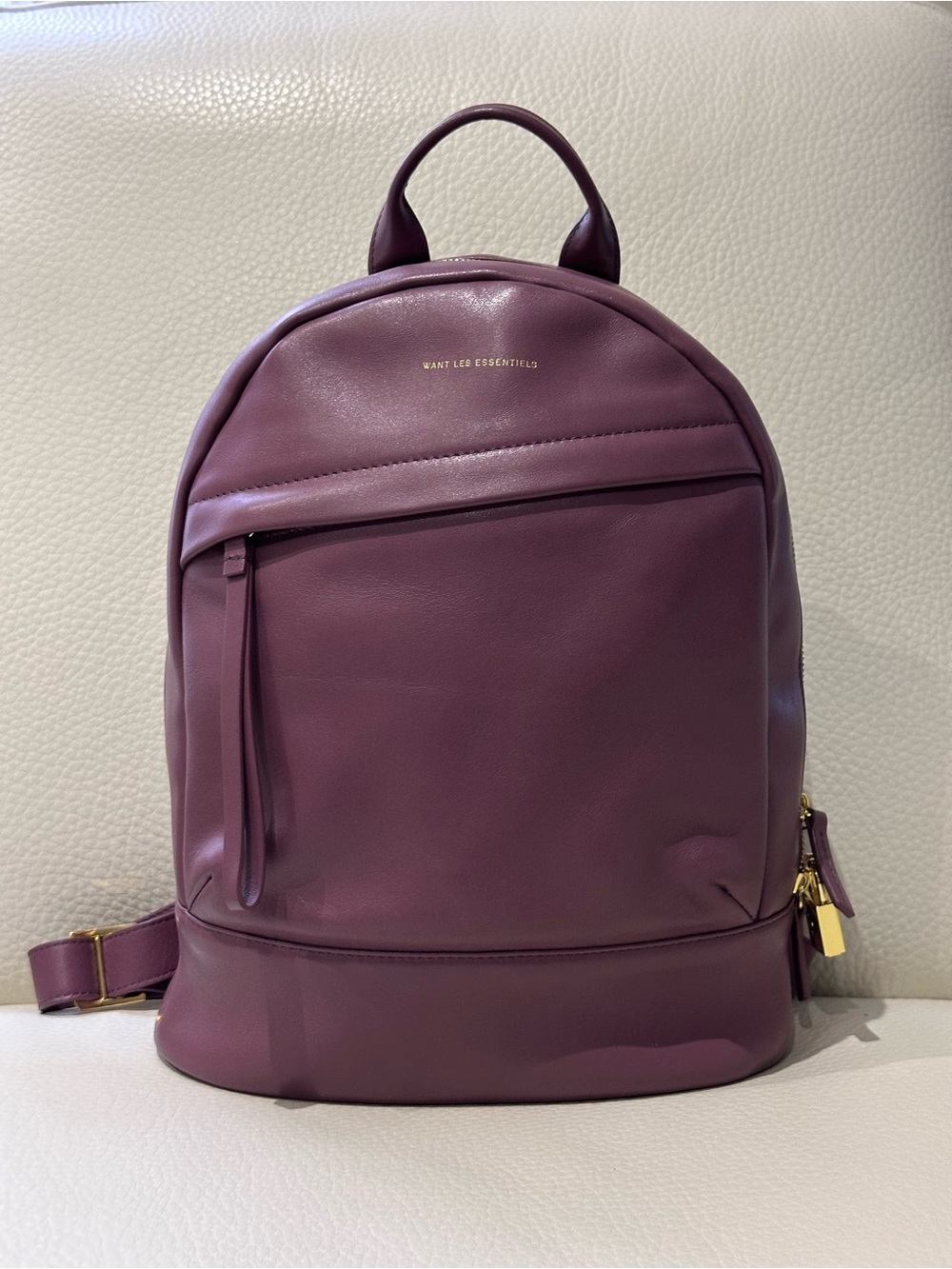 WANT Les Essentiels Plum Leather Backpack Mini Piper: 9.5" W × 12" H × 4.25" D.